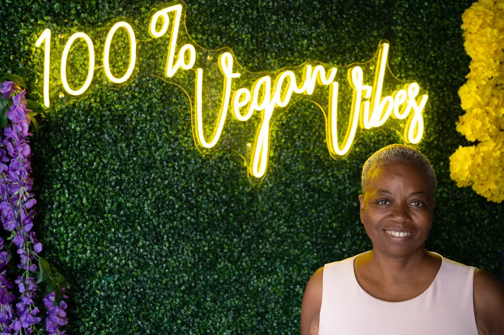 Lori Seay at Soul Veg City, photographed in 2021.