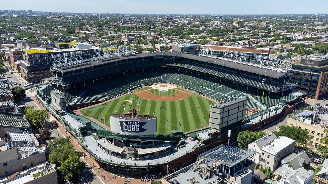 Wrigley Field viewed from above home plate.
